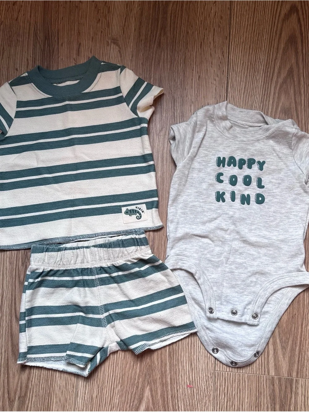 3 outfits! Size 0-3 baseball, stripes, “happy cool kind” so cute!